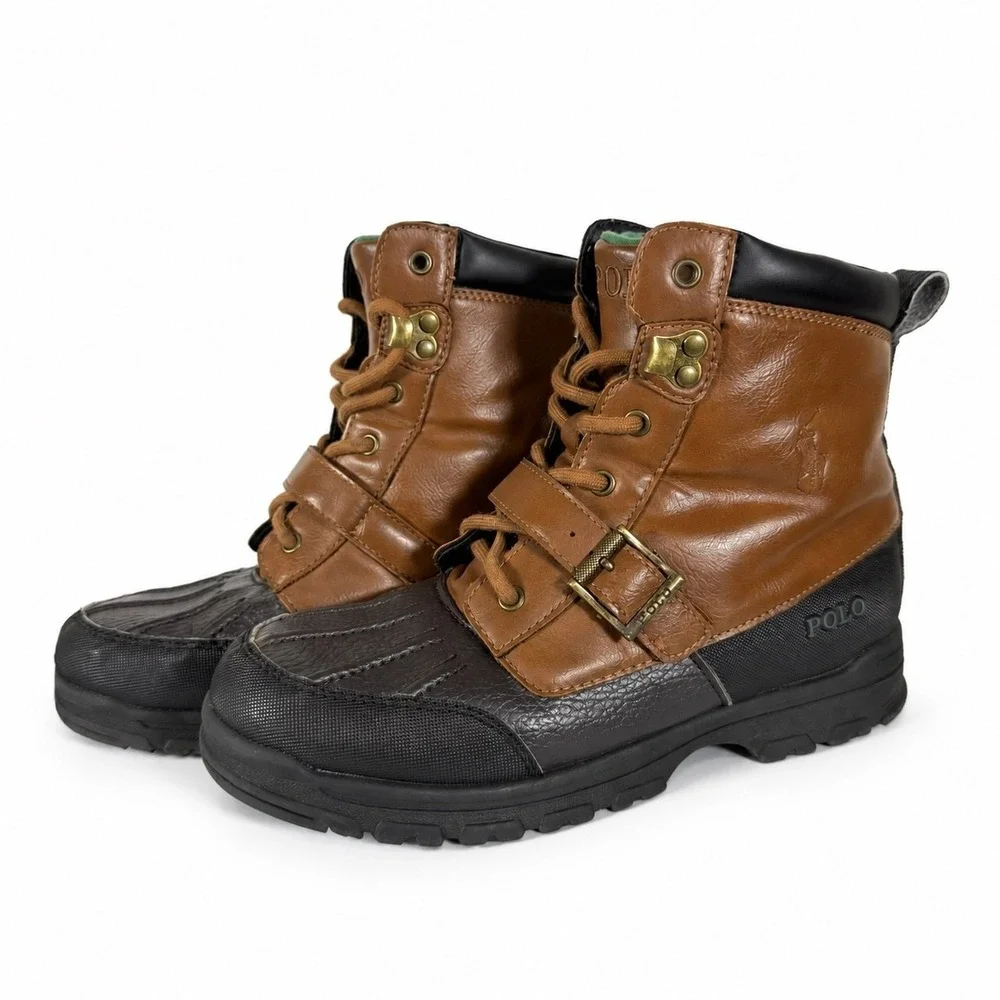 Polo Ralph Lauren Colbey Mid II Boys 5Y Womens 6.5 Brown Black Duck Boots